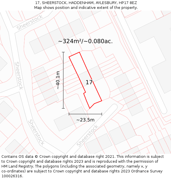 17, SHEERSTOCK, HADDENHAM, AYLESBURY, HP17 8EZ: Plot and title map