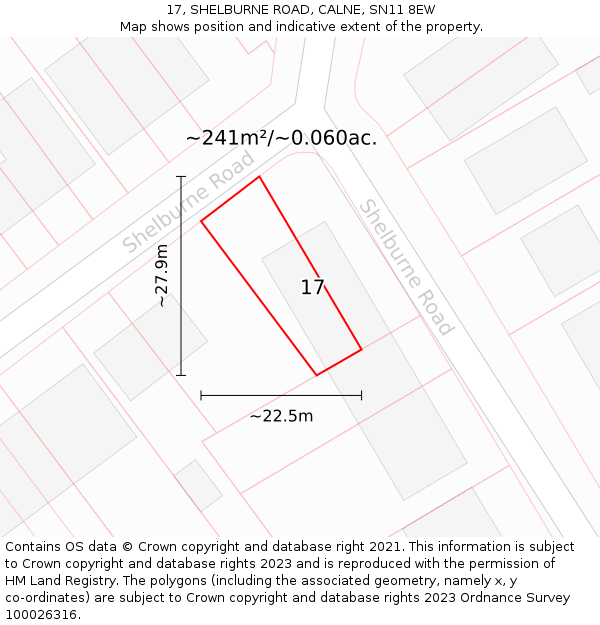 17, SHELBURNE ROAD, CALNE, SN11 8EW: Plot and title map