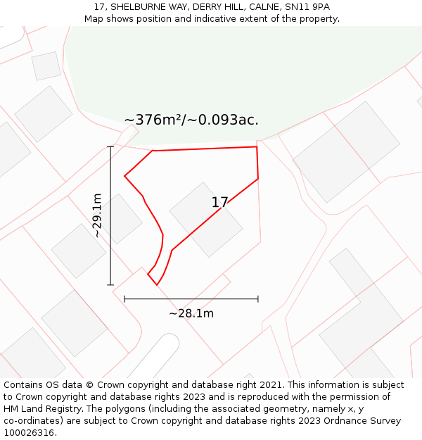 17, SHELBURNE WAY, DERRY HILL, CALNE, SN11 9PA: Plot and title map