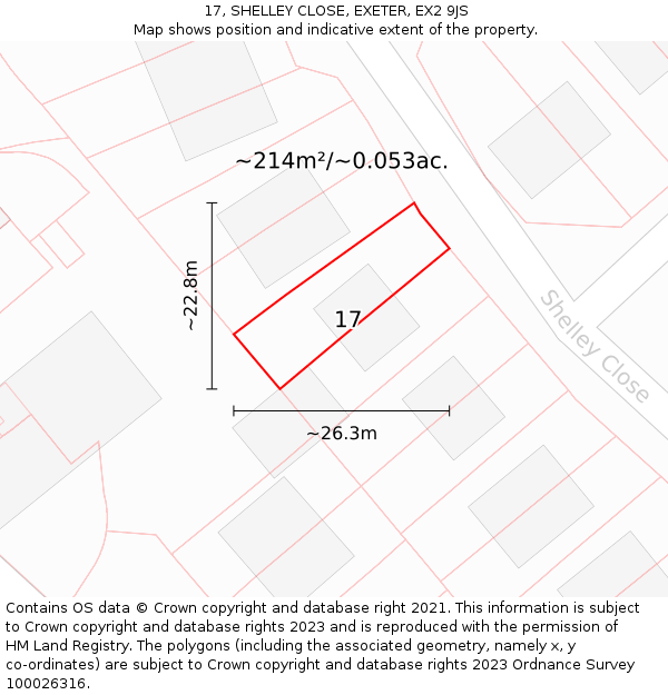17, SHELLEY CLOSE, EXETER, EX2 9JS: Plot and title map