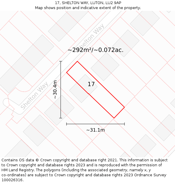 17, SHELTON WAY, LUTON, LU2 9AP: Plot and title map