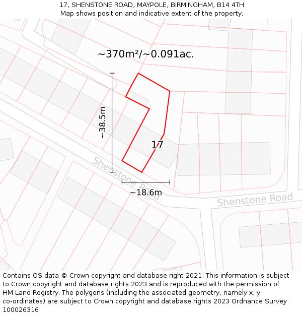 17, SHENSTONE ROAD, MAYPOLE, BIRMINGHAM, B14 4TH: Plot and title map