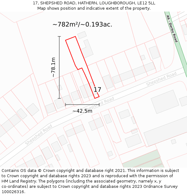 17, SHEPSHED ROAD, HATHERN, LOUGHBOROUGH, LE12 5LL: Plot and title map