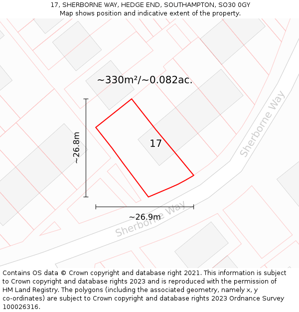 17, SHERBORNE WAY, HEDGE END, SOUTHAMPTON, SO30 0GY: Plot and title map