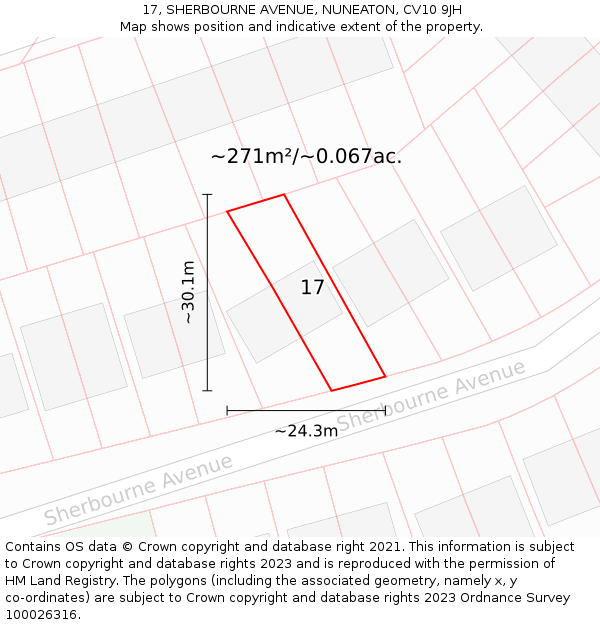 17, SHERBOURNE AVENUE, NUNEATON, CV10 9JH: Plot and title map
