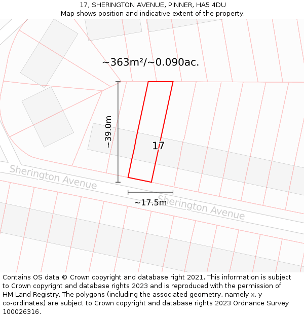 17, SHERINGTON AVENUE, PINNER, HA5 4DU: Plot and title map