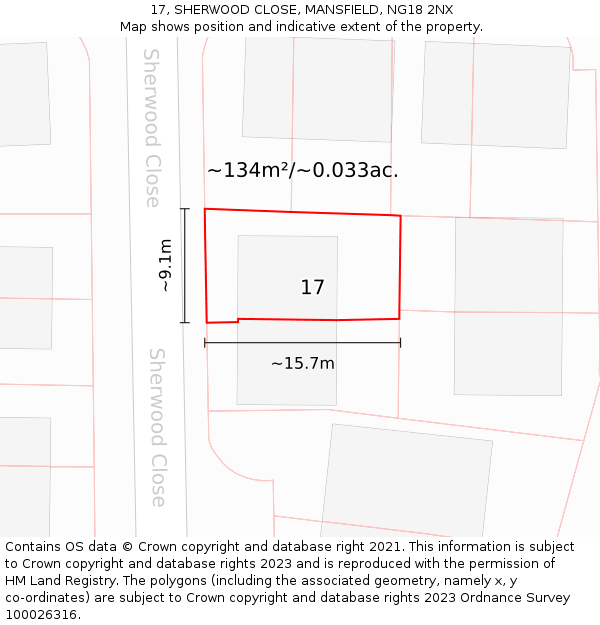 17, SHERWOOD CLOSE, MANSFIELD, NG18 2NX: Plot and title map