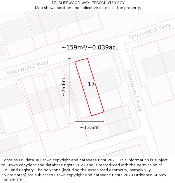 17, SHERWOOD WAY, EPSOM, KT19 8GY: Plot and title map