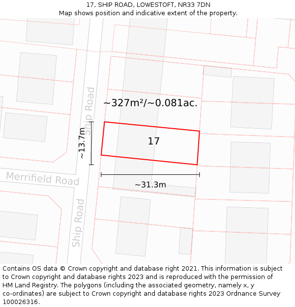 17, SHIP ROAD, LOWESTOFT, NR33 7DN: Plot and title map