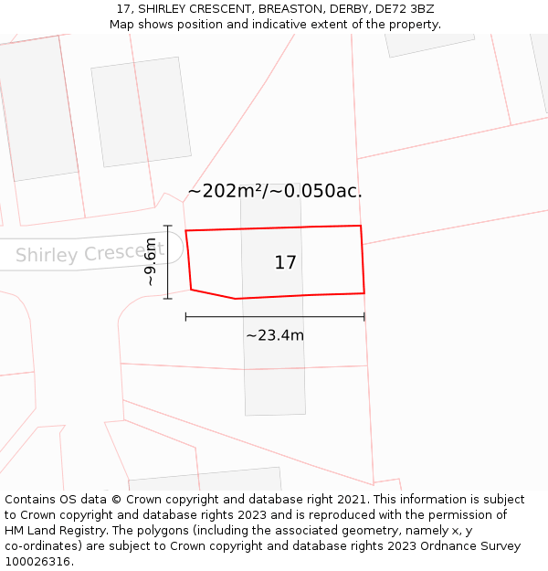 17, SHIRLEY CRESCENT, BREASTON, DERBY, DE72 3BZ: Plot and title map