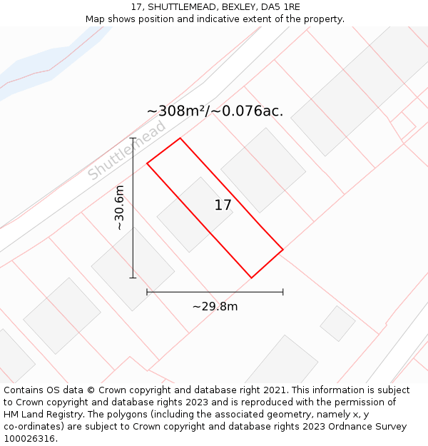 17, SHUTTLEMEAD, BEXLEY, DA5 1RE: Plot and title map