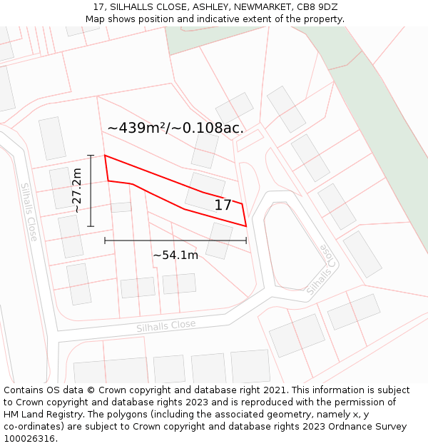 17, SILHALLS CLOSE, ASHLEY, NEWMARKET, CB8 9DZ: Plot and title map