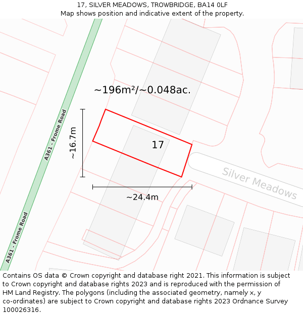17, SILVER MEADOWS, TROWBRIDGE, BA14 0LF: Plot and title map