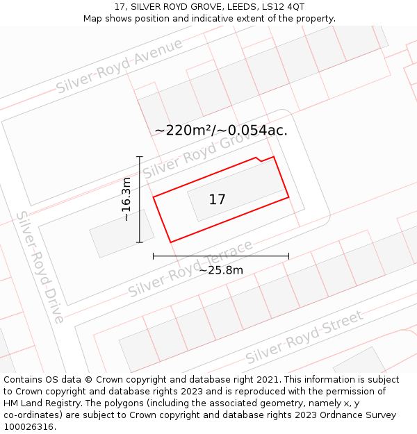 17, SILVER ROYD GROVE, LEEDS, LS12 4QT: Plot and title map