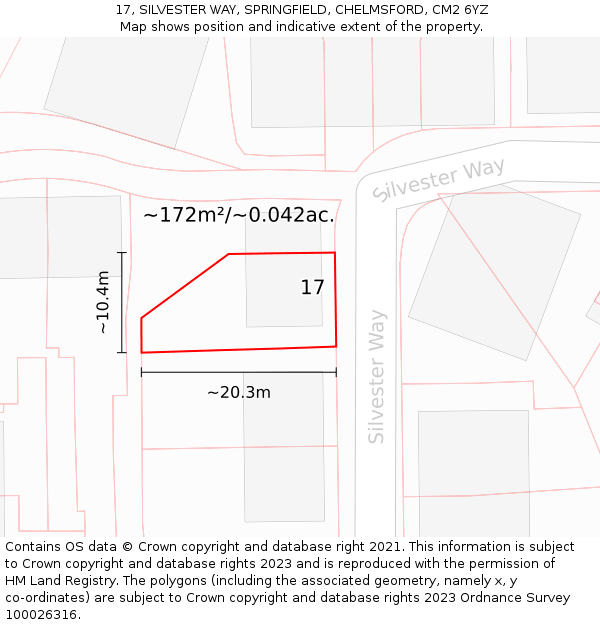 17, SILVESTER WAY, SPRINGFIELD, CHELMSFORD, CM2 6YZ: Plot and title map