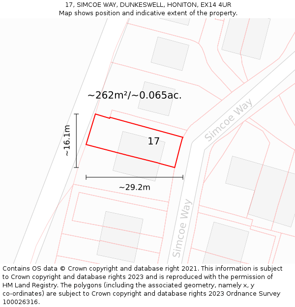 17, SIMCOE WAY, DUNKESWELL, HONITON, EX14 4UR: Plot and title map