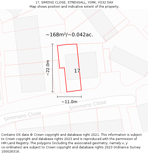 17, SIMONS CLOSE, STRENSALL, YORK, YO32 5AX: Plot and title map