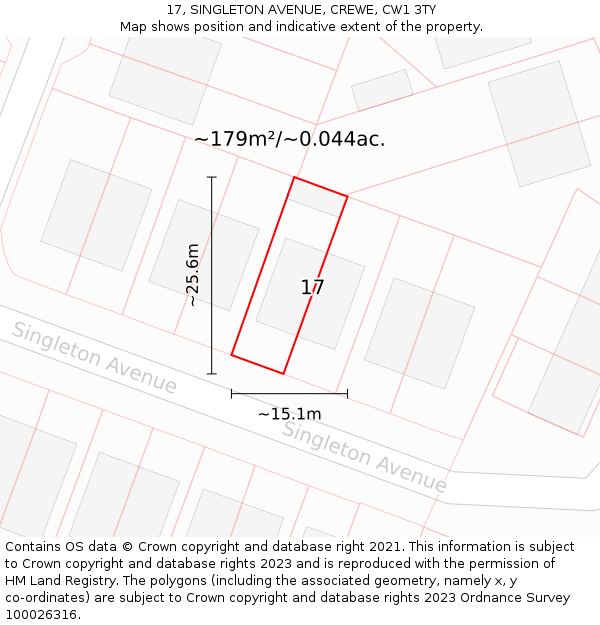 17, SINGLETON AVENUE, CREWE, CW1 3TY: Plot and title map