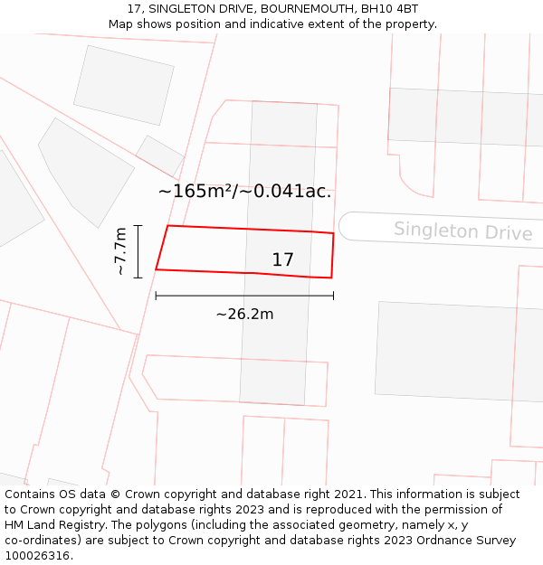 17, SINGLETON DRIVE, BOURNEMOUTH, BH10 4BT: Plot and title map