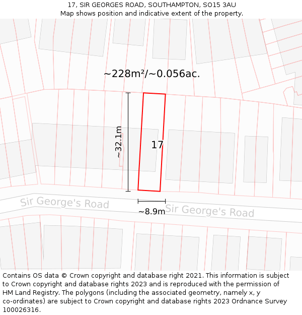 17, SIR GEORGES ROAD, SOUTHAMPTON, SO15 3AU: Plot and title map