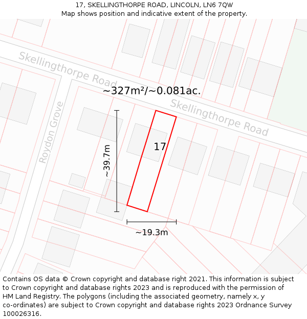 17, SKELLINGTHORPE ROAD, LINCOLN, LN6 7QW: Plot and title map