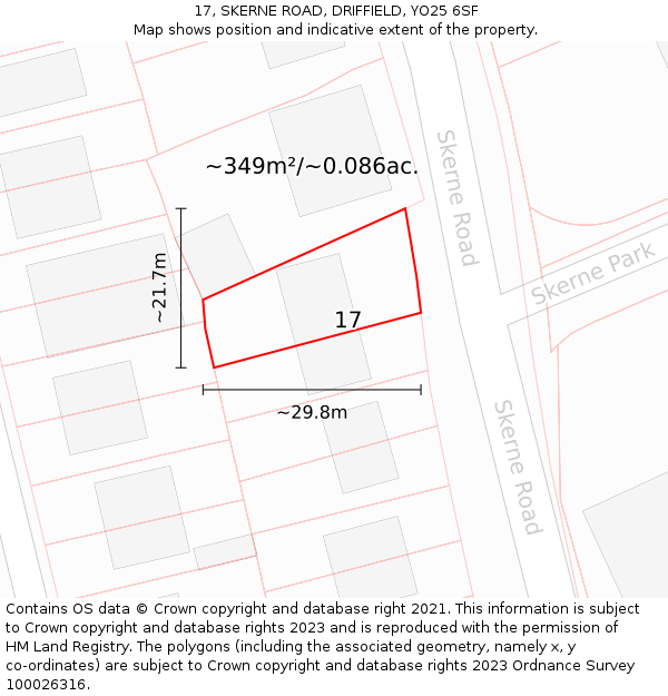 17, SKERNE ROAD, DRIFFIELD, YO25 6SF: Plot and title map