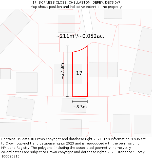 17, SKIPNESS CLOSE, CHELLASTON, DERBY, DE73 5YF: Plot and title map