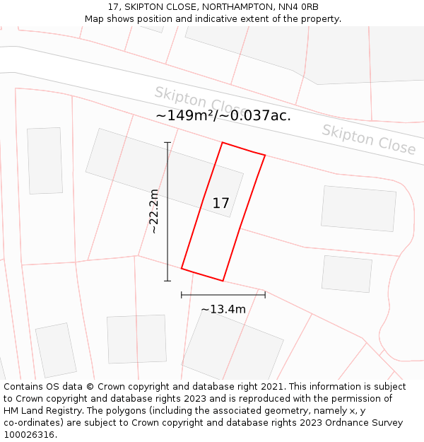 17, SKIPTON CLOSE, NORTHAMPTON, NN4 0RB: Plot and title map