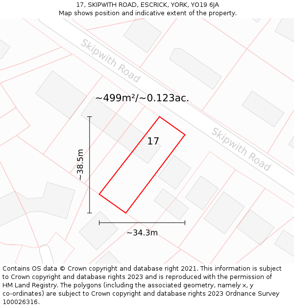 17, SKIPWITH ROAD, ESCRICK, YORK, YO19 6JA: Plot and title map