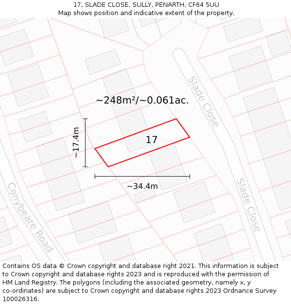 17, SLADE CLOSE, SULLY, PENARTH, CF64 5UU: Plot and title map