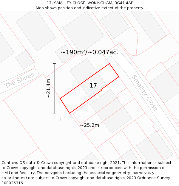 17, SMALLEY CLOSE, WOKINGHAM, RG41 4AP: Plot and title map