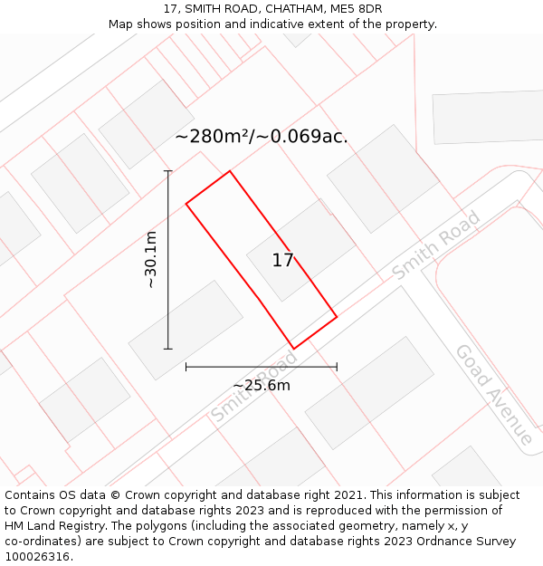 17, SMITH ROAD, CHATHAM, ME5 8DR: Plot and title map