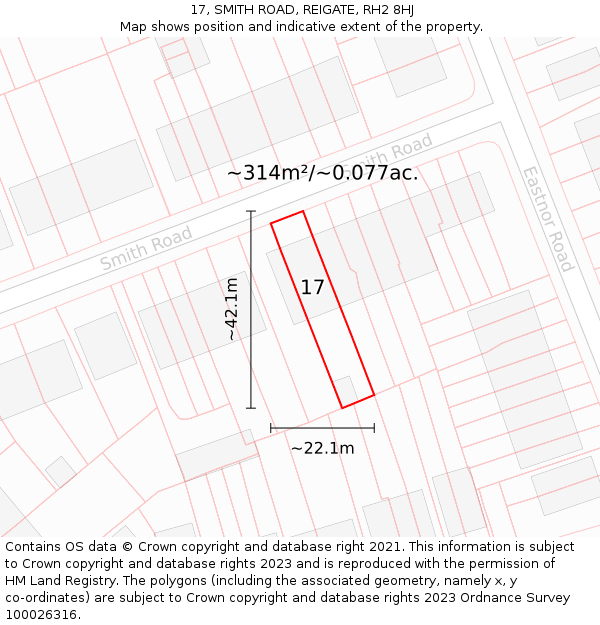 17, SMITH ROAD, REIGATE, RH2 8HJ: Plot and title map