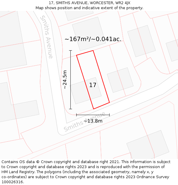 17, SMITHS AVENUE, WORCESTER, WR2 4JX: Plot and title map