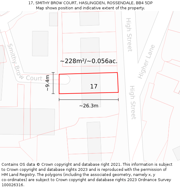 17, SMITHY BROW COURT, HASLINGDEN, ROSSENDALE, BB4 5DP: Plot and title map