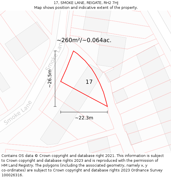 17, SMOKE LANE, REIGATE, RH2 7HJ: Plot and title map