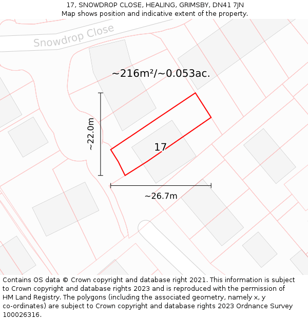 17, SNOWDROP CLOSE, HEALING, GRIMSBY, DN41 7JN: Plot and title map