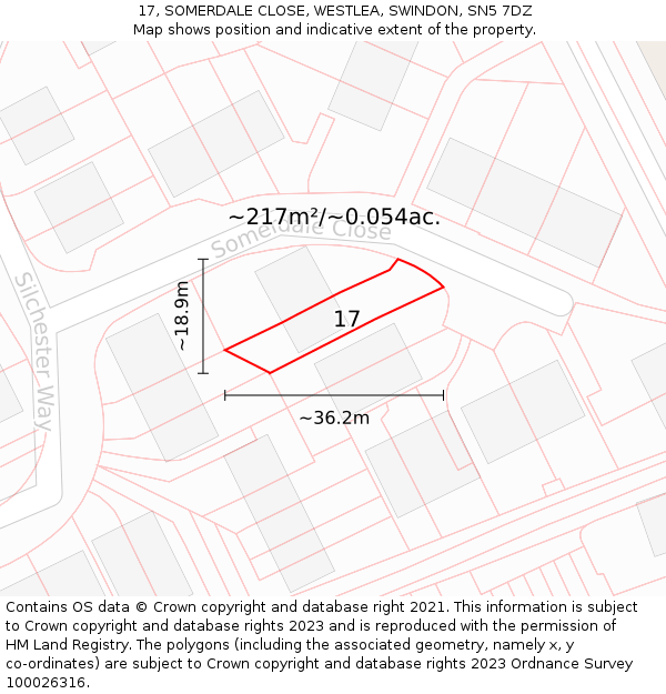 17, SOMERDALE CLOSE, WESTLEA, SWINDON, SN5 7DZ: Plot and title map