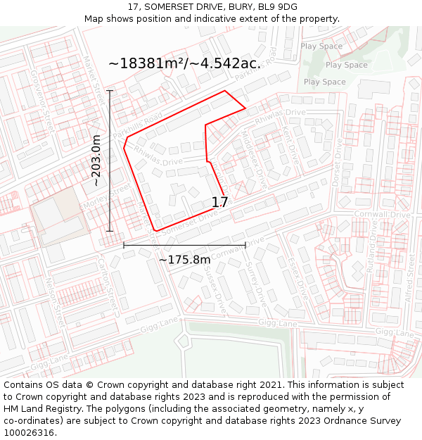 17, SOMERSET DRIVE, BURY, BL9 9DG: Plot and title map