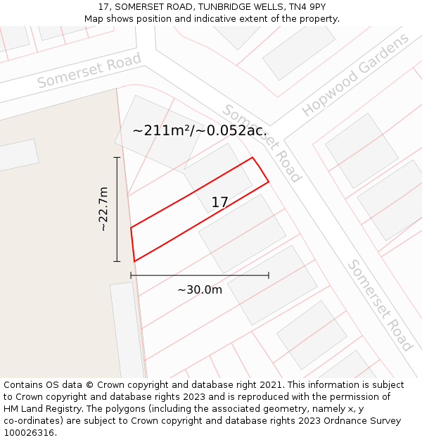 17, SOMERSET ROAD, TUNBRIDGE WELLS, TN4 9PY: Plot and title map