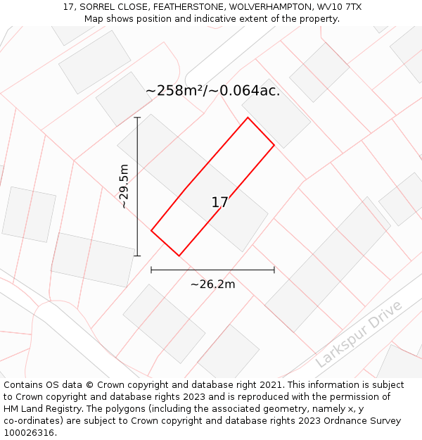 17, SORREL CLOSE, FEATHERSTONE, WOLVERHAMPTON, WV10 7TX: Plot and title map