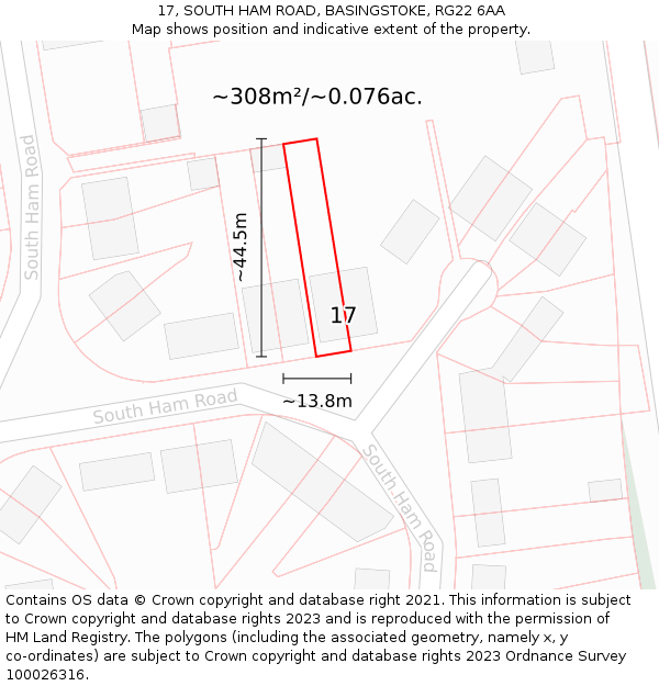 17, SOUTH HAM ROAD, BASINGSTOKE, RG22 6AA: Plot and title map