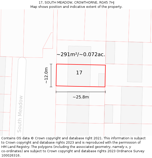 17, SOUTH MEADOW, CROWTHORNE, RG45 7HJ: Plot and title map