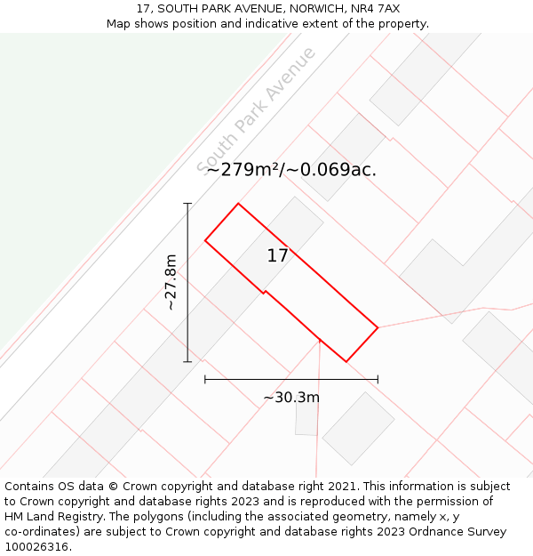 17, SOUTH PARK AVENUE, NORWICH, NR4 7AX: Plot and title map