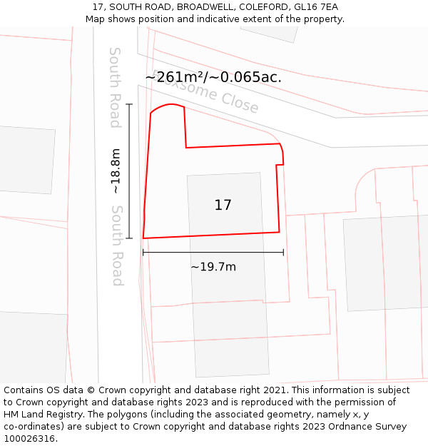 17, SOUTH ROAD, BROADWELL, COLEFORD, GL16 7EA: Plot and title map