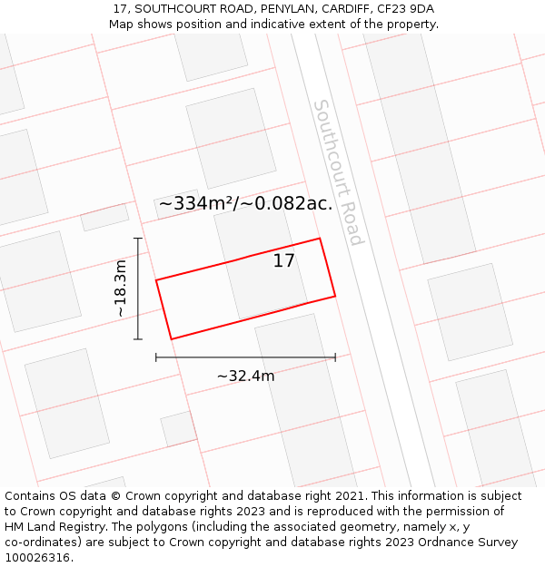 17, SOUTHCOURT ROAD, PENYLAN, CARDIFF, CF23 9DA: Plot and title map