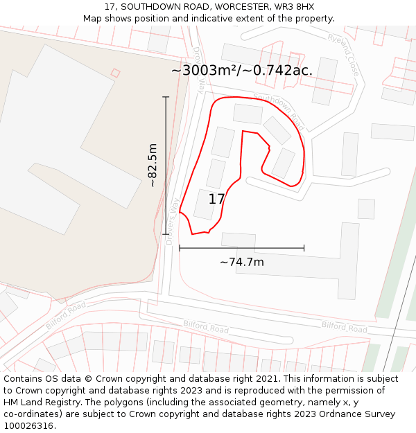 17, SOUTHDOWN ROAD, WORCESTER, WR3 8HX: Plot and title map
