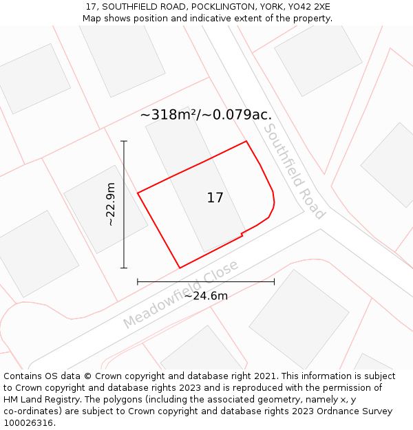 17, SOUTHFIELD ROAD, POCKLINGTON, YORK, YO42 2XE: Plot and title map