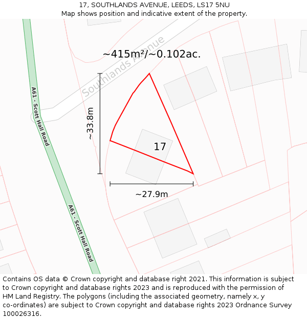 17, SOUTHLANDS AVENUE, LEEDS, LS17 5NU: Plot and title map