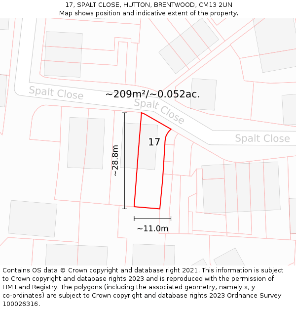 17, SPALT CLOSE, HUTTON, BRENTWOOD, CM13 2UN: Plot and title map